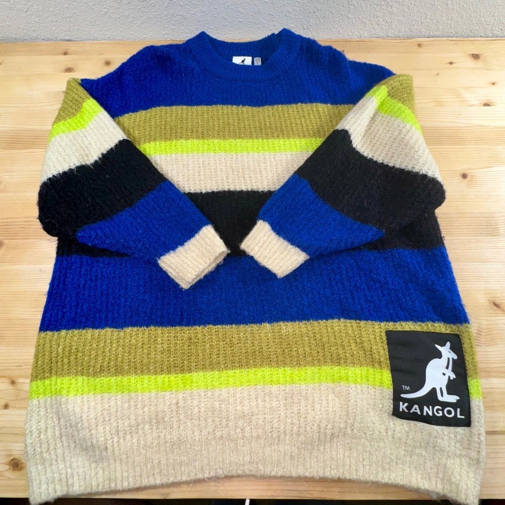 Kangol x HM Striped Knit‎ Fuzzy Sweater Pullover Wool Blend Colorful Crew Neck M